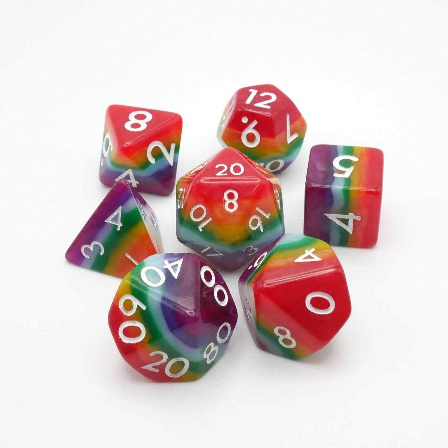 Rainbow Redux - 7 Piece DnD Dice Set | Acrylic RPG Gaming Dice - 
