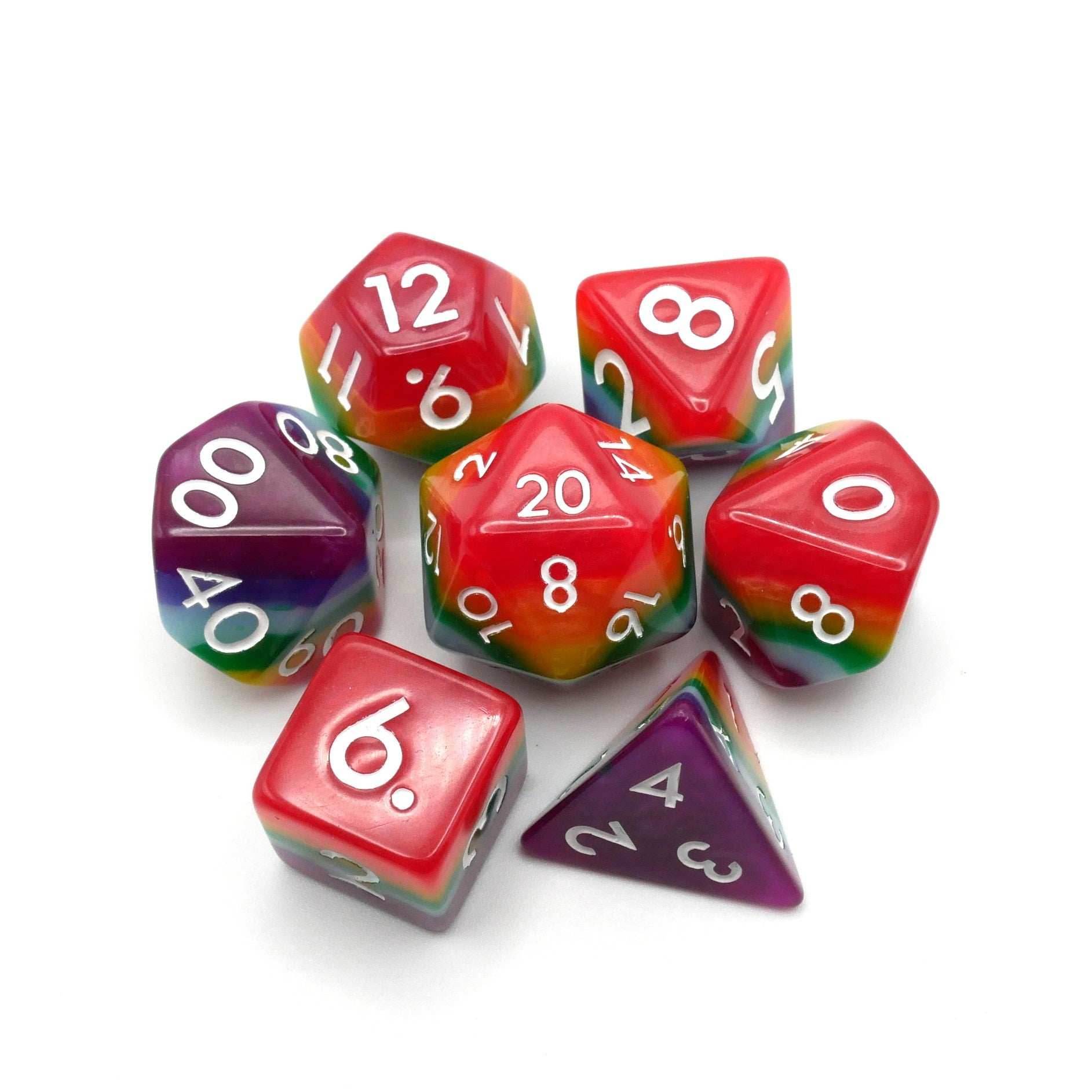Rainbow Redux - 7 Piece DnD Dice Set | Acrylic RPG Gaming Dice - 