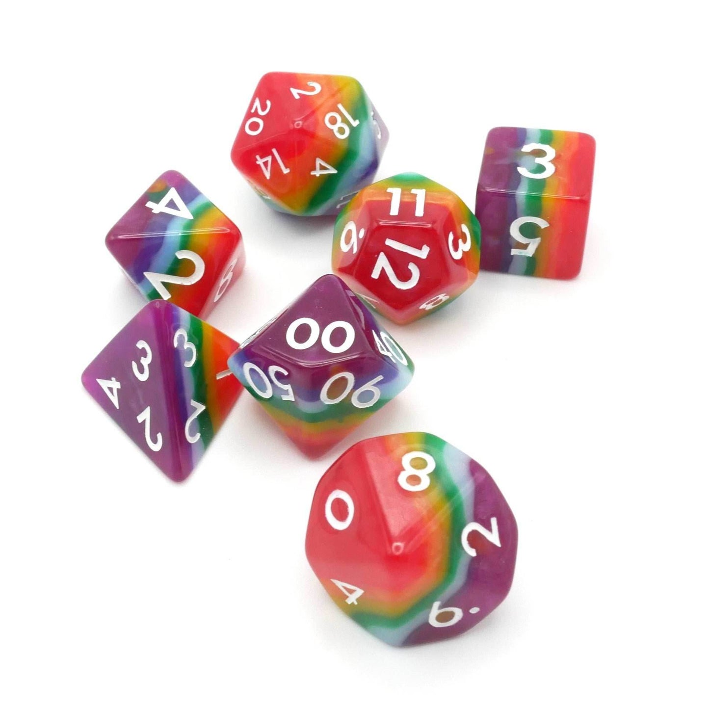 Rainbow Redux - 7 Piece DnD Dice Set | Acrylic RPG Gaming Dice - 