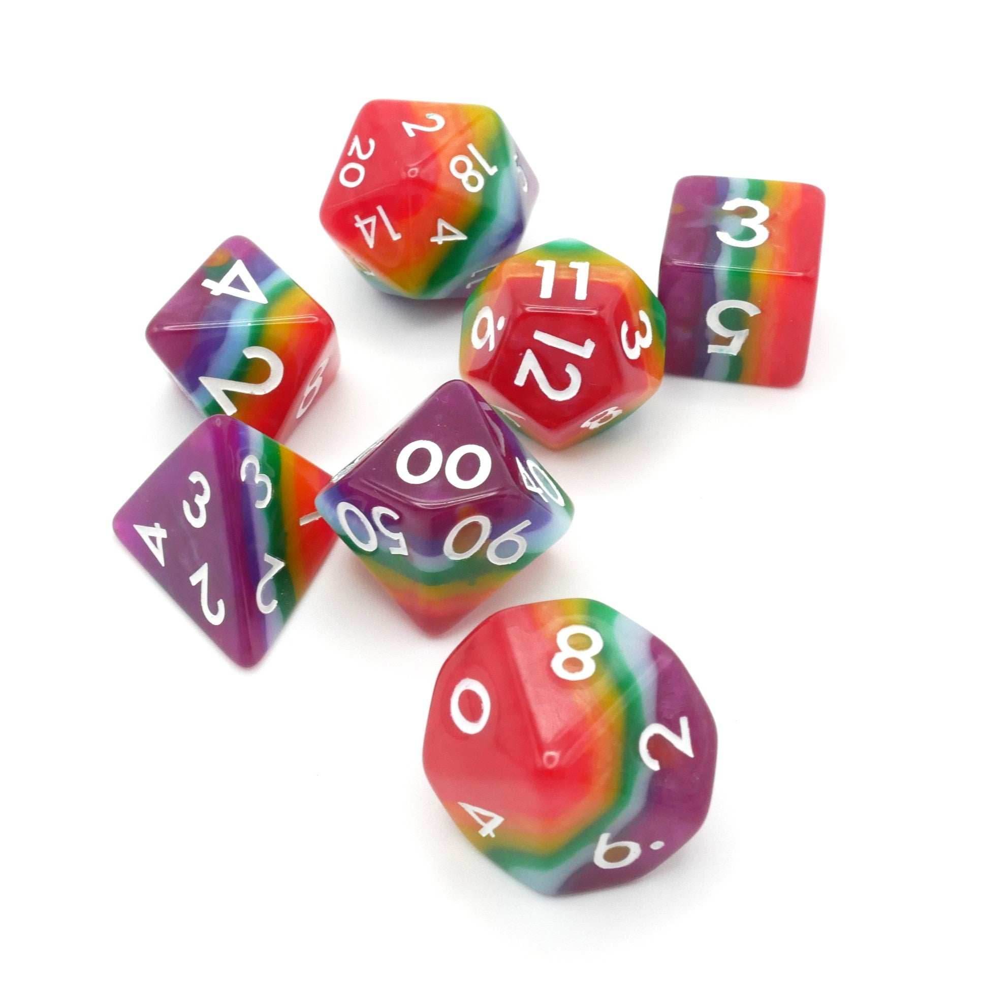 Rainbow Redux - 7 Piece DnD Dice Set | Acrylic RPG Gaming Dice - 