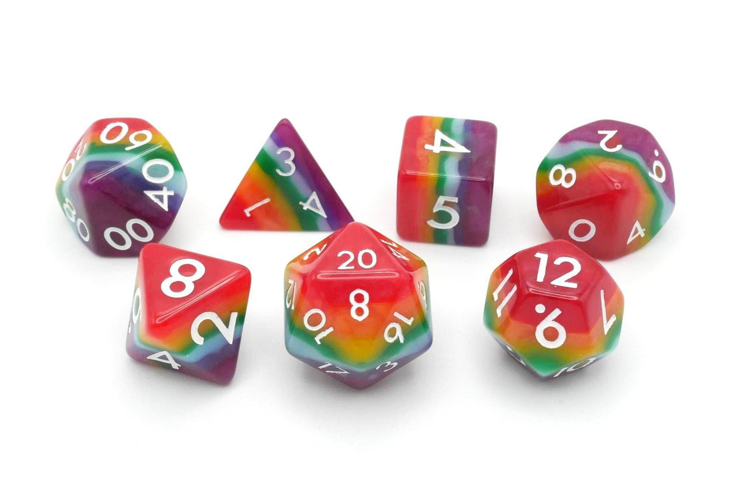 Rainbow Redux - 7 Piece DnD Dice Set | Acrylic RPG Gaming Dice - 