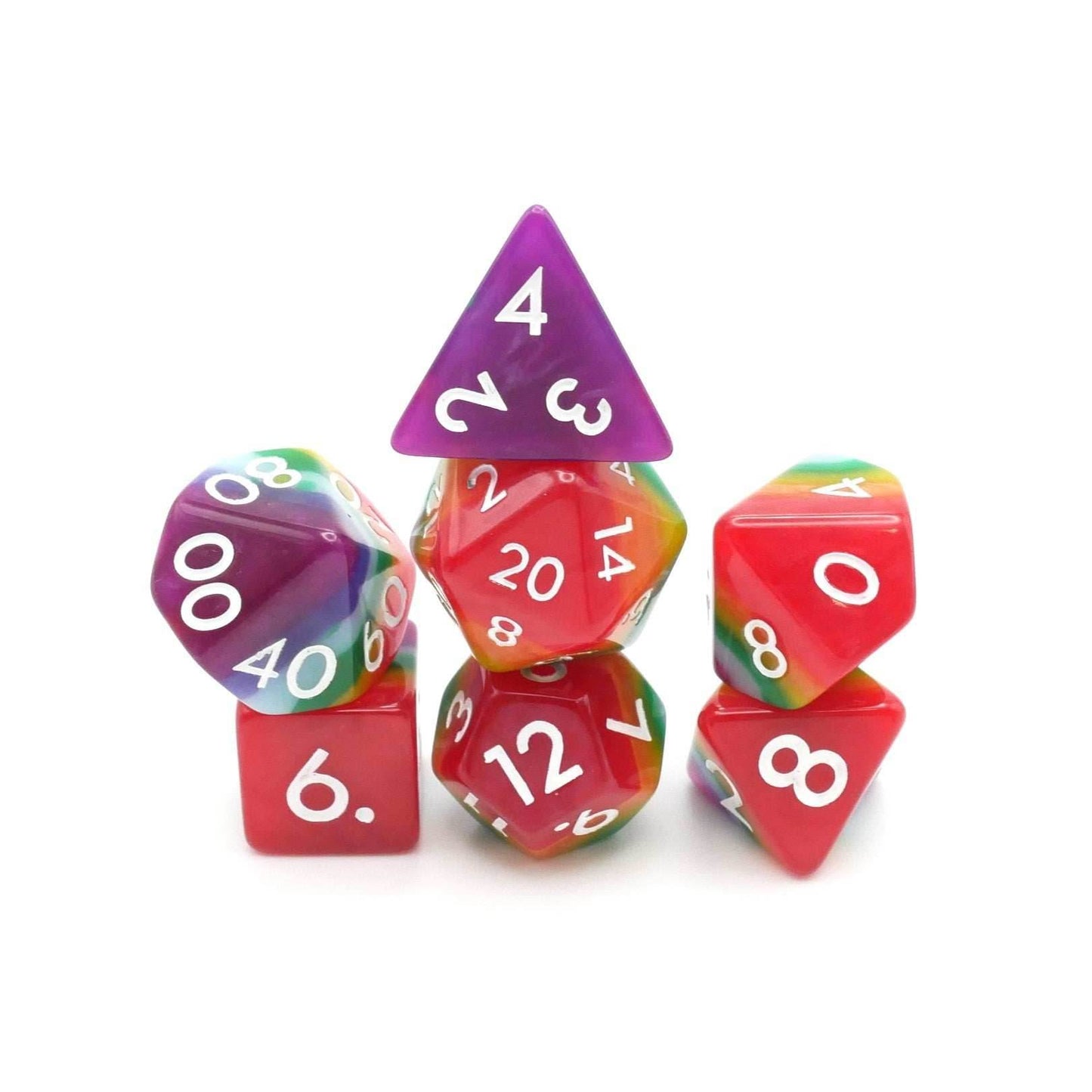 Rainbow Redux - 7 Piece DnD Dice Set | Acrylic RPG Gaming Dice - 