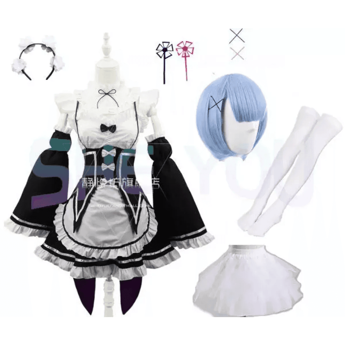 Ram Rem Cosplay Costume - Re:Zero Kara Hajimeru Isekai Seikatsu - Black Maid Outfit - Package 11 / S