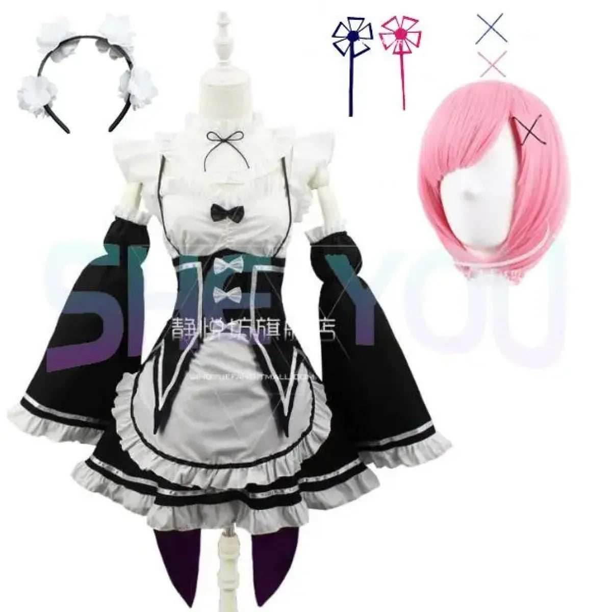Ram Rem Cosplay Costume - Re:Zero Kara Hajimeru Isekai Seikatsu - Black Maid Outfit - Package 4 / S