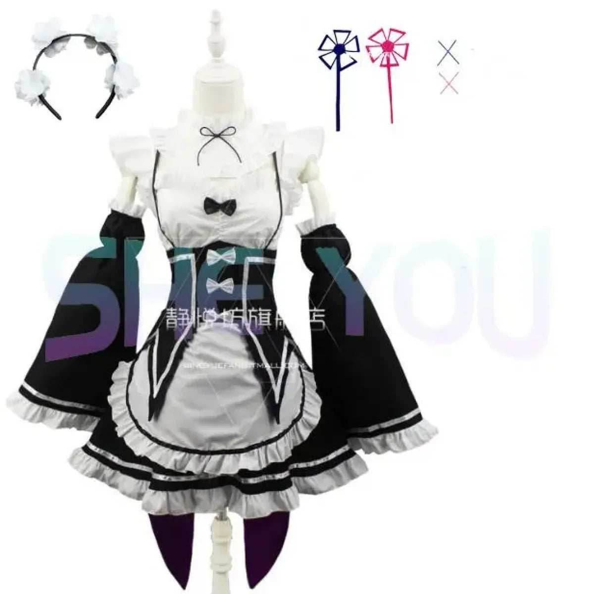 Ram Rem Cosplay Costume - Re:Zero Kara Hajimeru Isekai Seikatsu - Black Maid Outfit - Package 1 / S