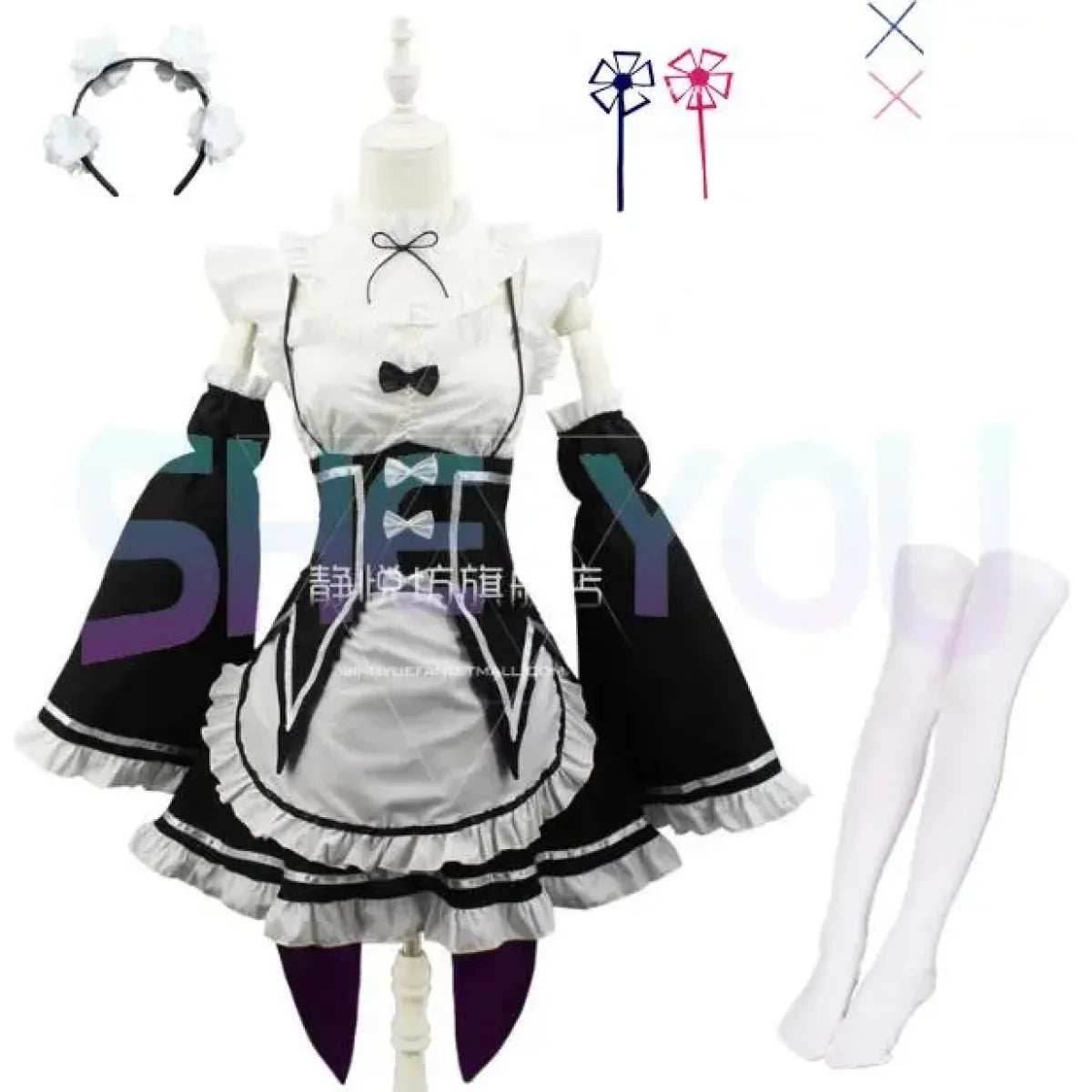 Ram Rem Cosplay Costume - Re:Zero Kara Hajimeru Isekai Seikatsu - Black Maid Outfit - Package 2 / S