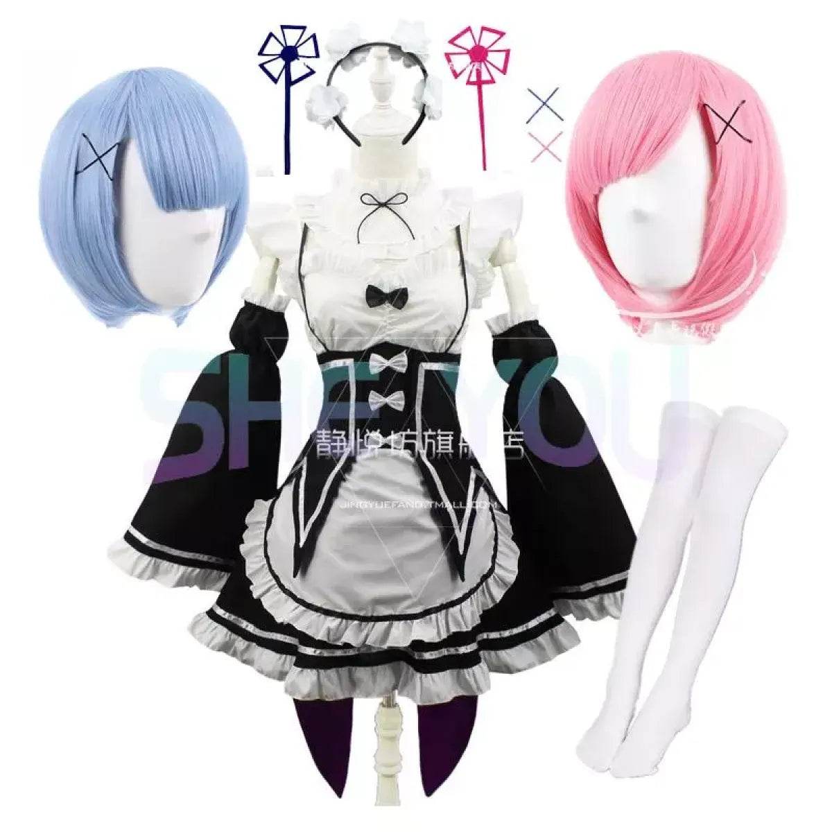 Ram Rem Cosplay Costume - Re:Zero Kara Hajimeru Isekai Seikatsu - Black Maid Outfit - Package 1 / S