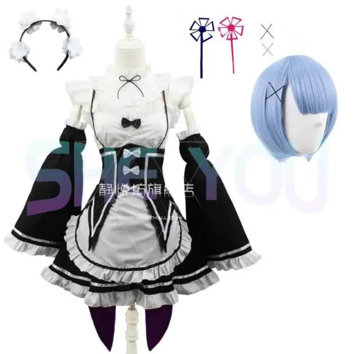 Ram Rem Cosplay Costume - Re:Zero Kara Hajimeru Isekai Seikatsu - Black Maid Outfit - Package 3 / S
