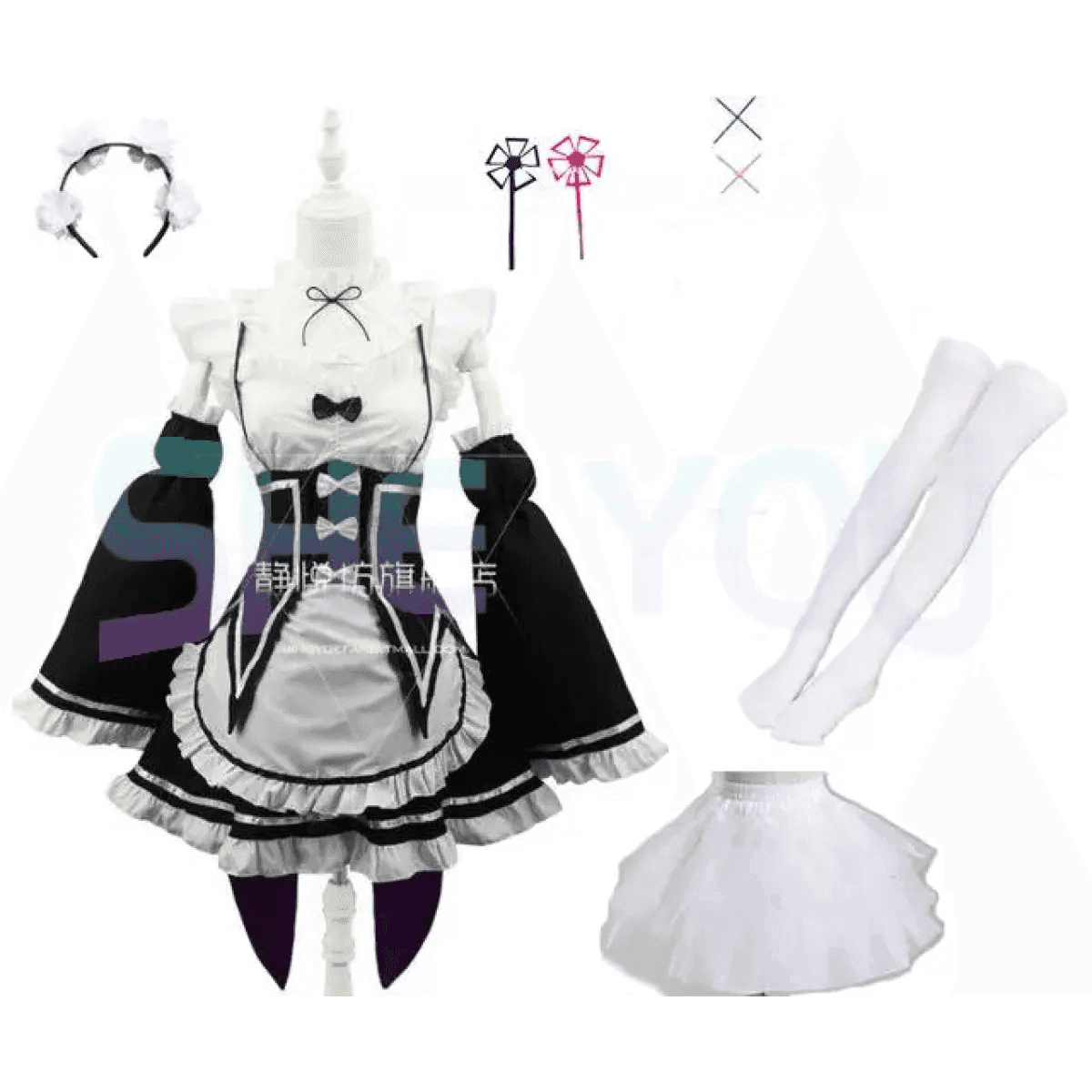 Ram Rem Cosplay Costume - Re:Zero Kara Hajimeru Isekai Seikatsu - Black Maid Outfit - Package 8 / S