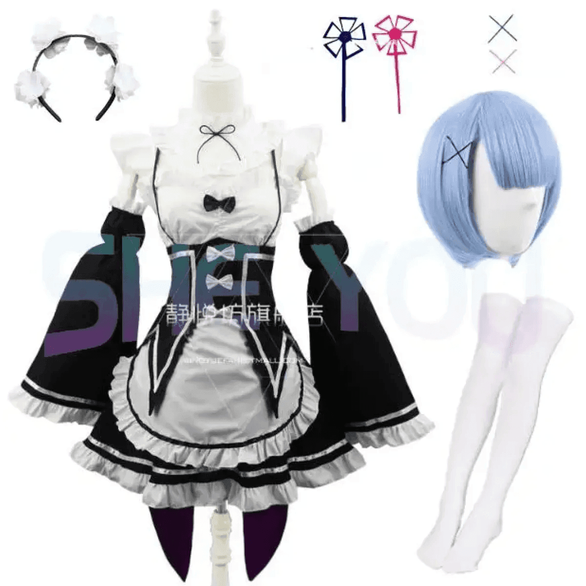 Ram Rem Cosplay Costume - Re:Zero Kara Hajimeru Isekai Seikatsu - Black Maid Outfit - Package 5 / S