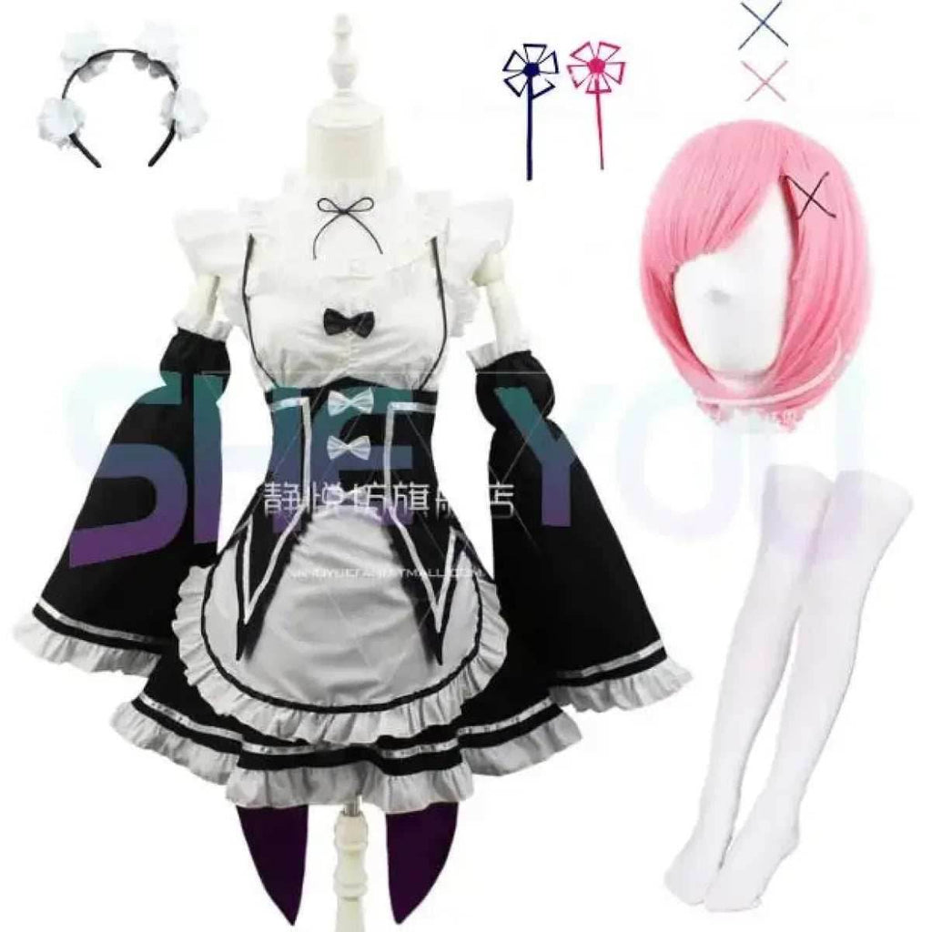 Ram Rem Cosplay Costume - Re:Zero Kara Hajimeru Isekai Seikatsu - Black Maid Outfit - Package 6 / S