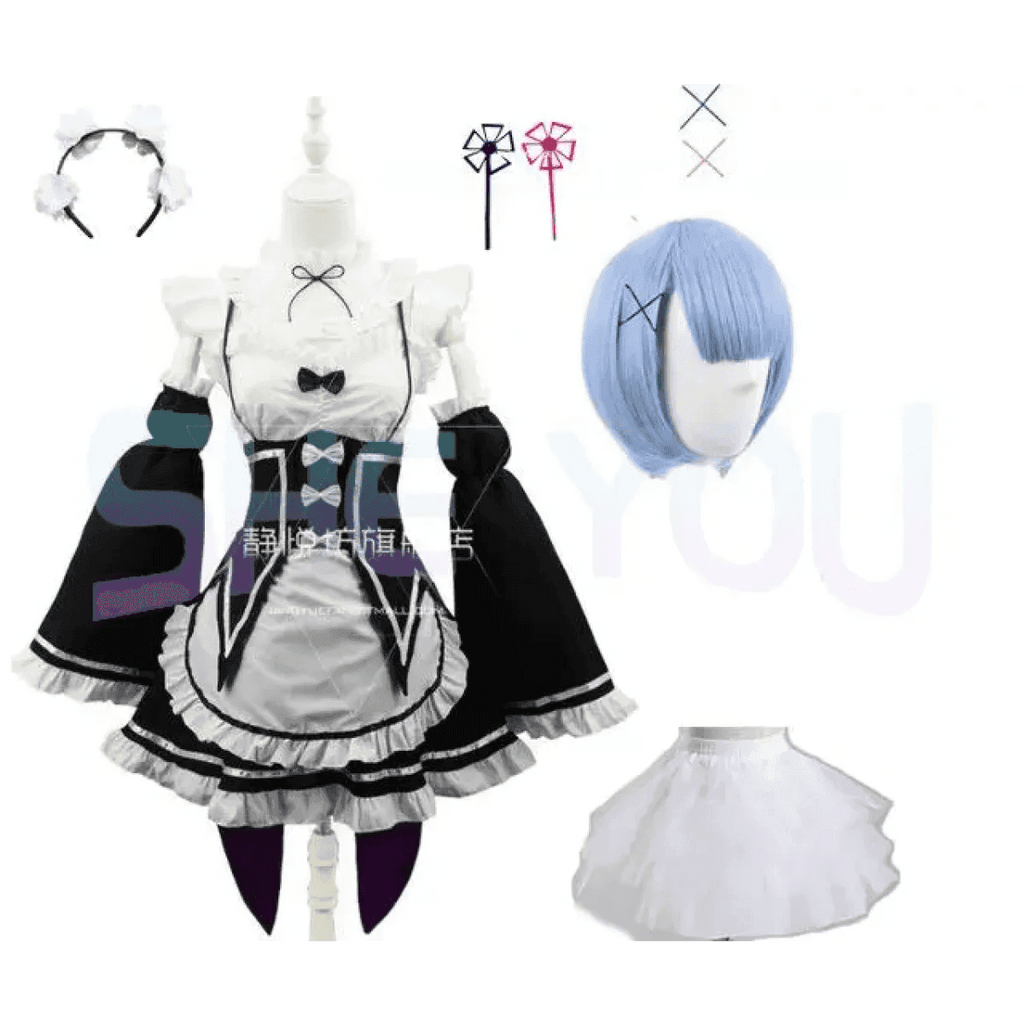 Ram Rem Cosplay Costume - Re:Zero Kara Hajimeru Isekai Seikatsu - Black Maid Outfit - Package 9 / S