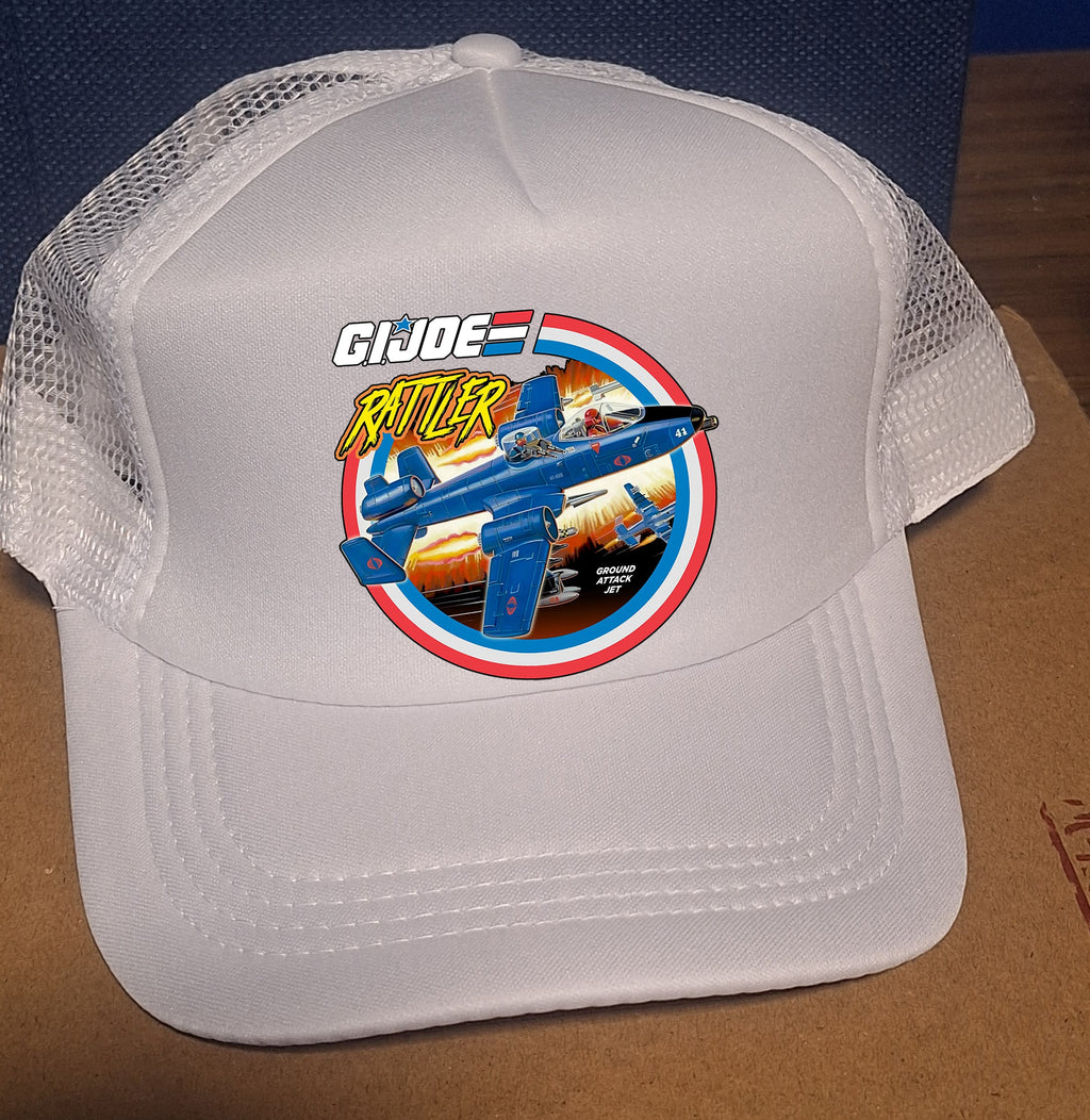 Adjustable Trucker Baseball Cap Featuring GI Joe Cobra Rattler Jet Plane Design