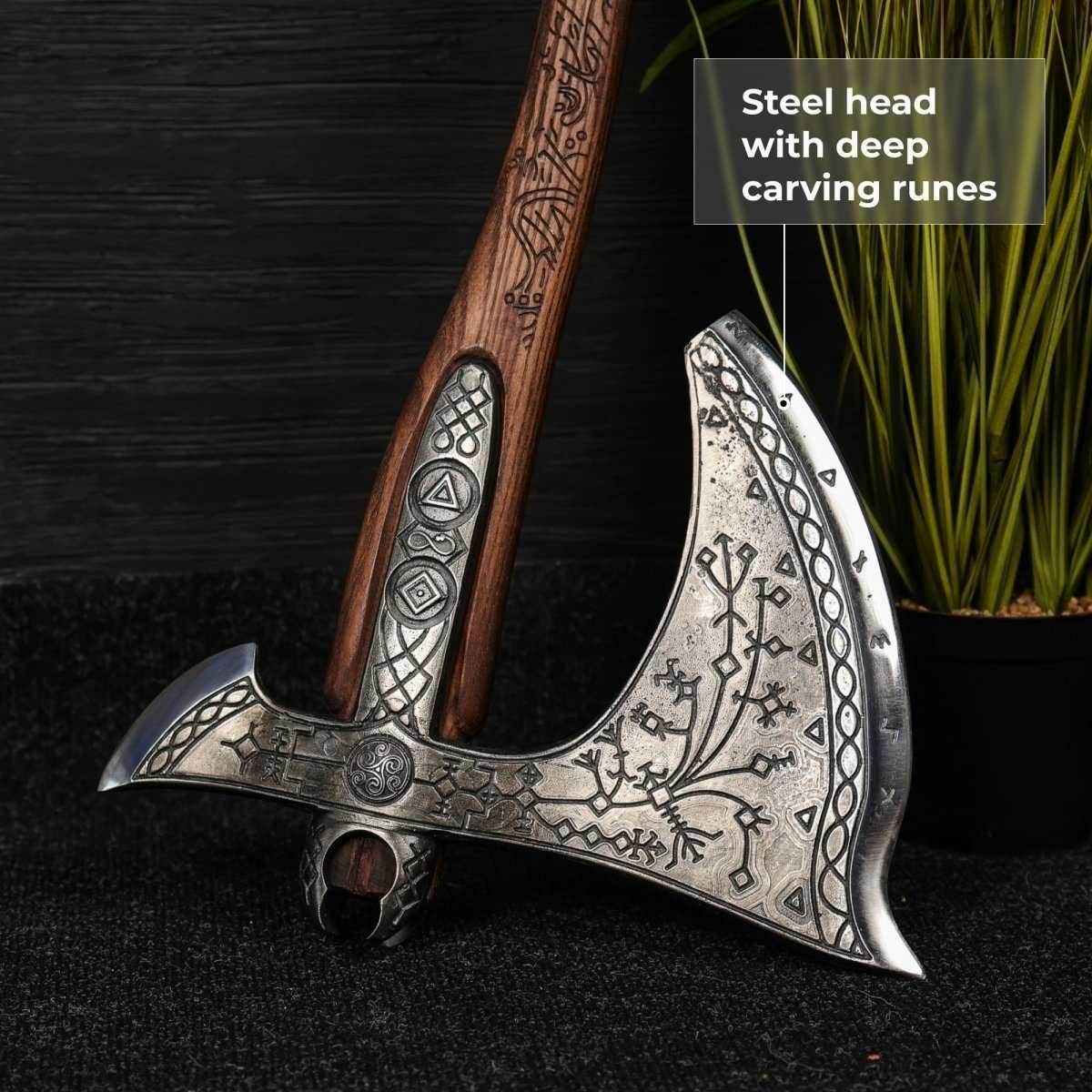 Real Leviathan axe with Glow-in-the-Dar Runes - 