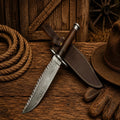 Real Rambo Bowie Knife – Damascus Steel Walnut Wood Handle