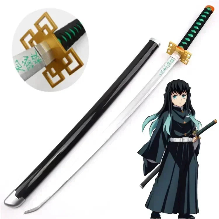 Real Size Demon Slayer Katana Anime Kimetsu No Yaiba Mitsuri Cosplay Prop Ninja Knife Japanese Samurai Sword Weapon Kid Toy Gift