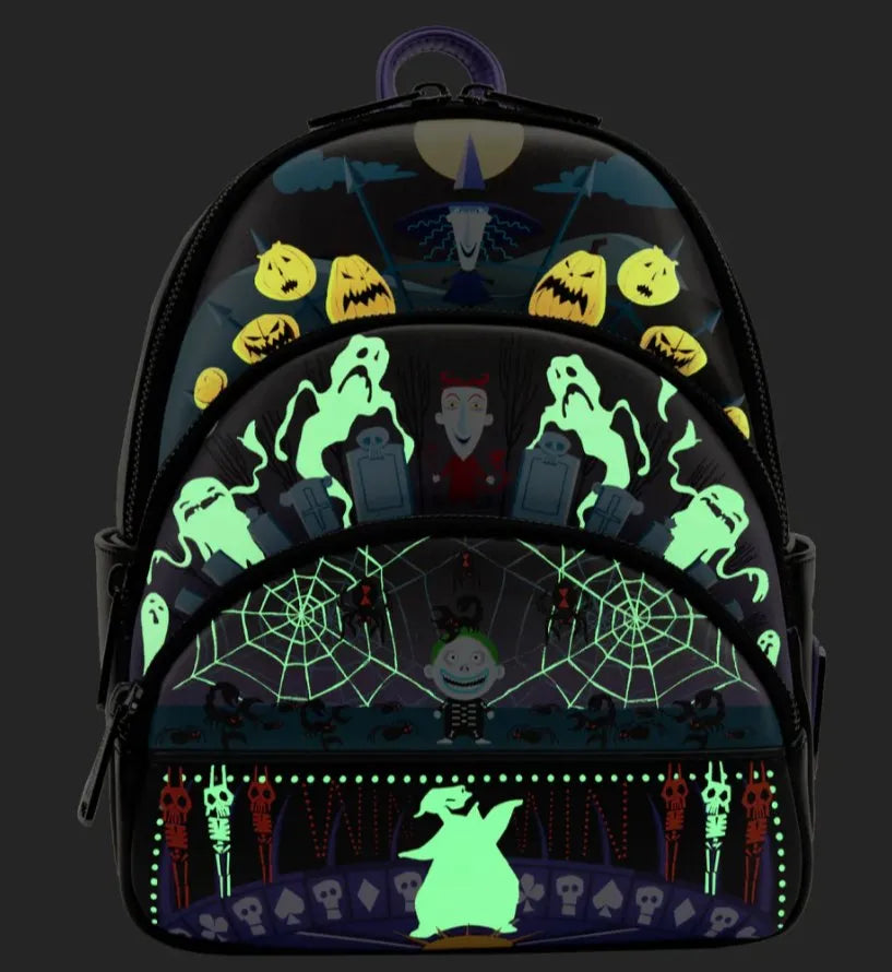 LoungeFly The Nightmare Before Christmas Glow Triple Pocket Mini Backpack