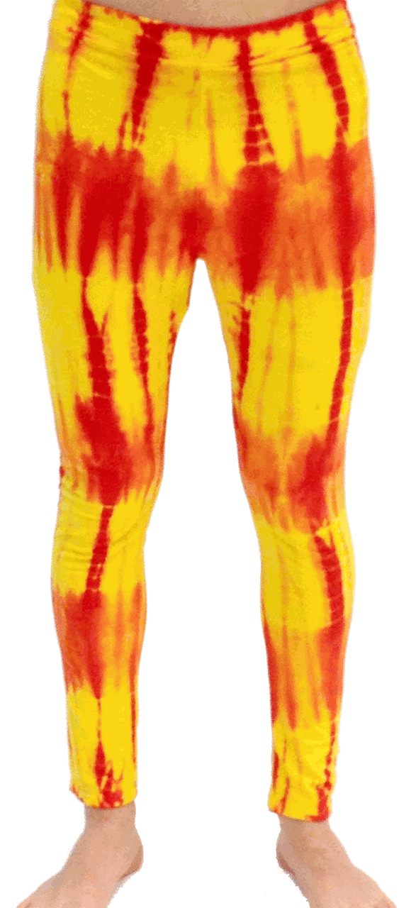 Red and Yellow Tie-Dye Wrestling Legging Tights Pants - S