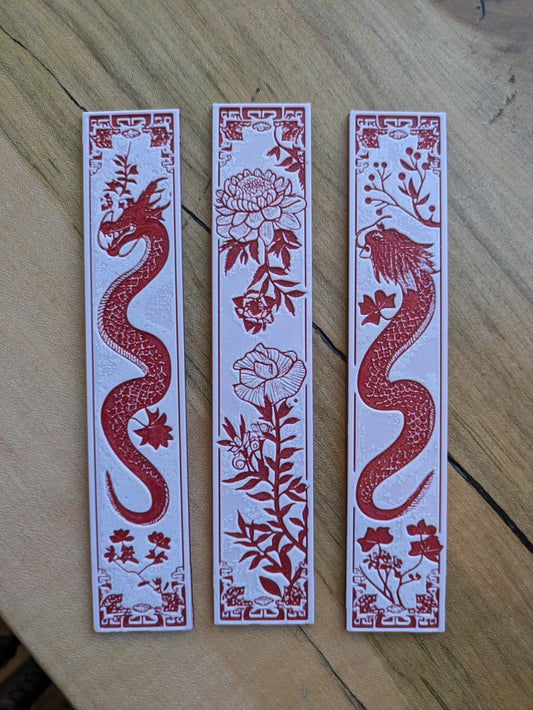 Red Dragon & Floral Pattern Bookmark Set – Artistic and Intricate Book Lovers’ Gift - Buy 3 and save!