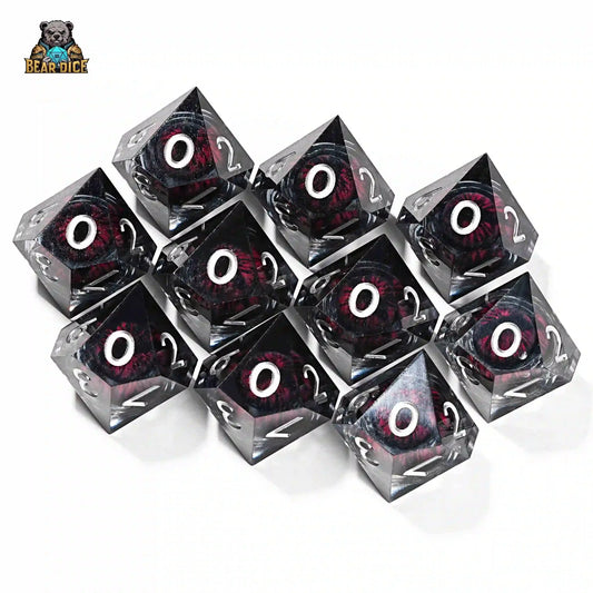 Red Eye Spirit Liquid Lock Black Crystal D10 Dice-Resin 10 Siede Dice