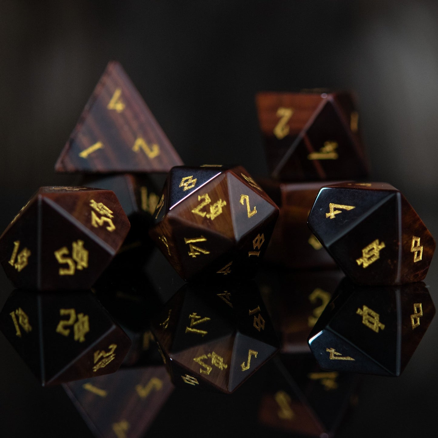 Red Tiger's Eye Stone Dice Set