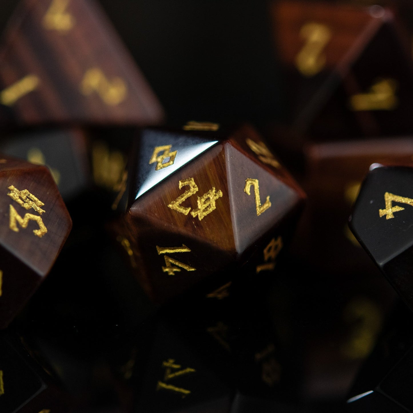 Red Tiger's Eye Stone Dice Set