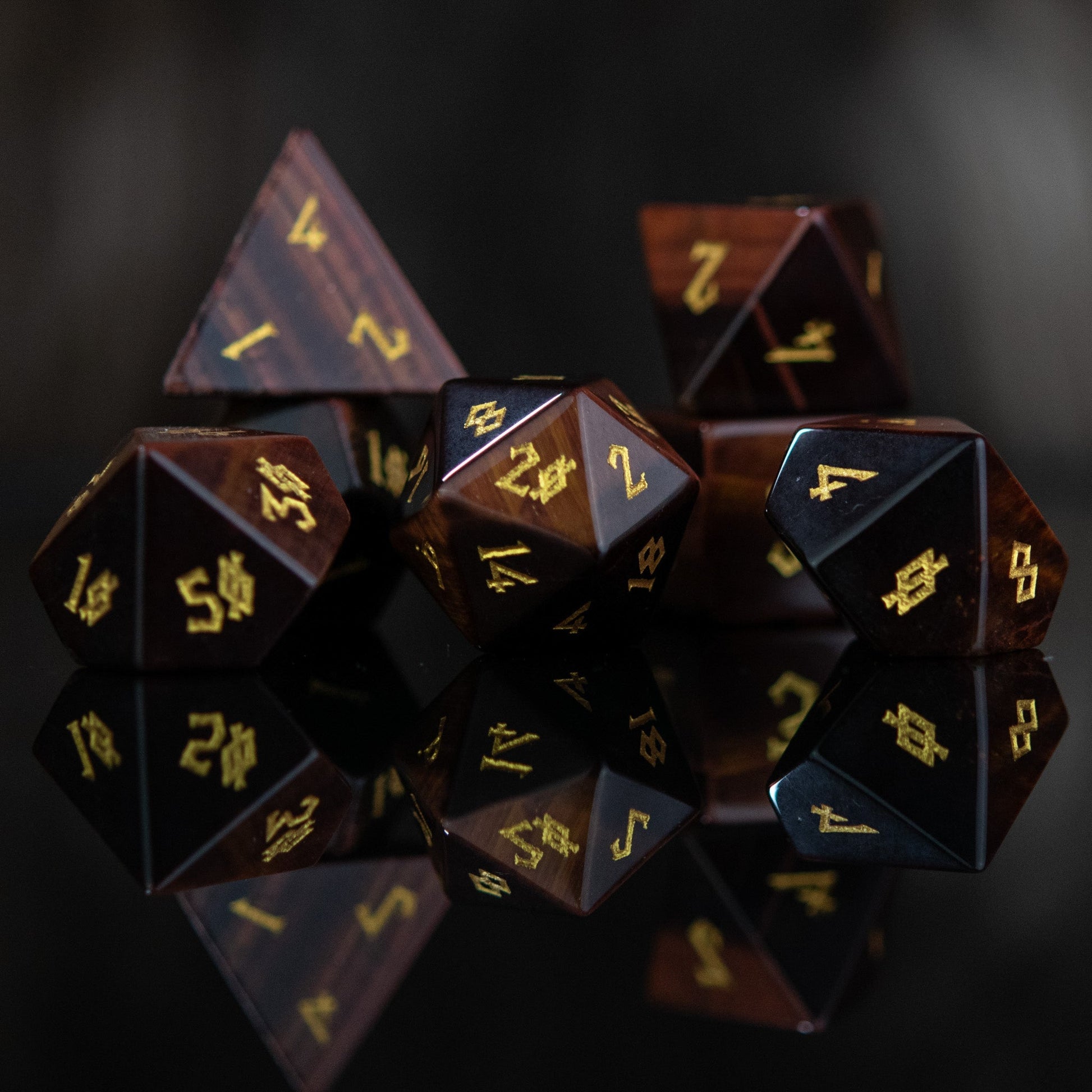 Red Tiger's Eye Stone Dice Set