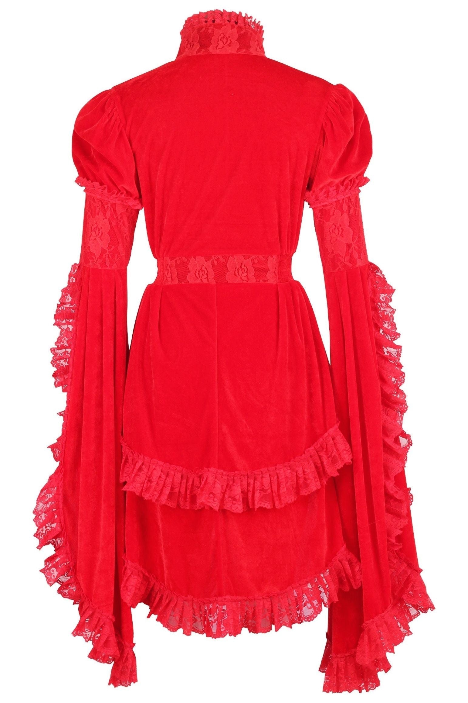 Red Velvet & Lace Ruffled Jacket