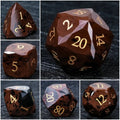 Reddish-brown Natural Gemstone DND Dice Set | Diamond Cut Gold Font RPG Dice