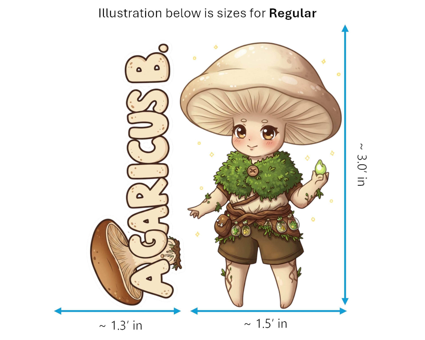 Agaricus B. Sticker and Magnet - Friendly Forager Fungikins™ – Mushroom Person Art | Waterproof & UV-Proof - Sticker / Regular