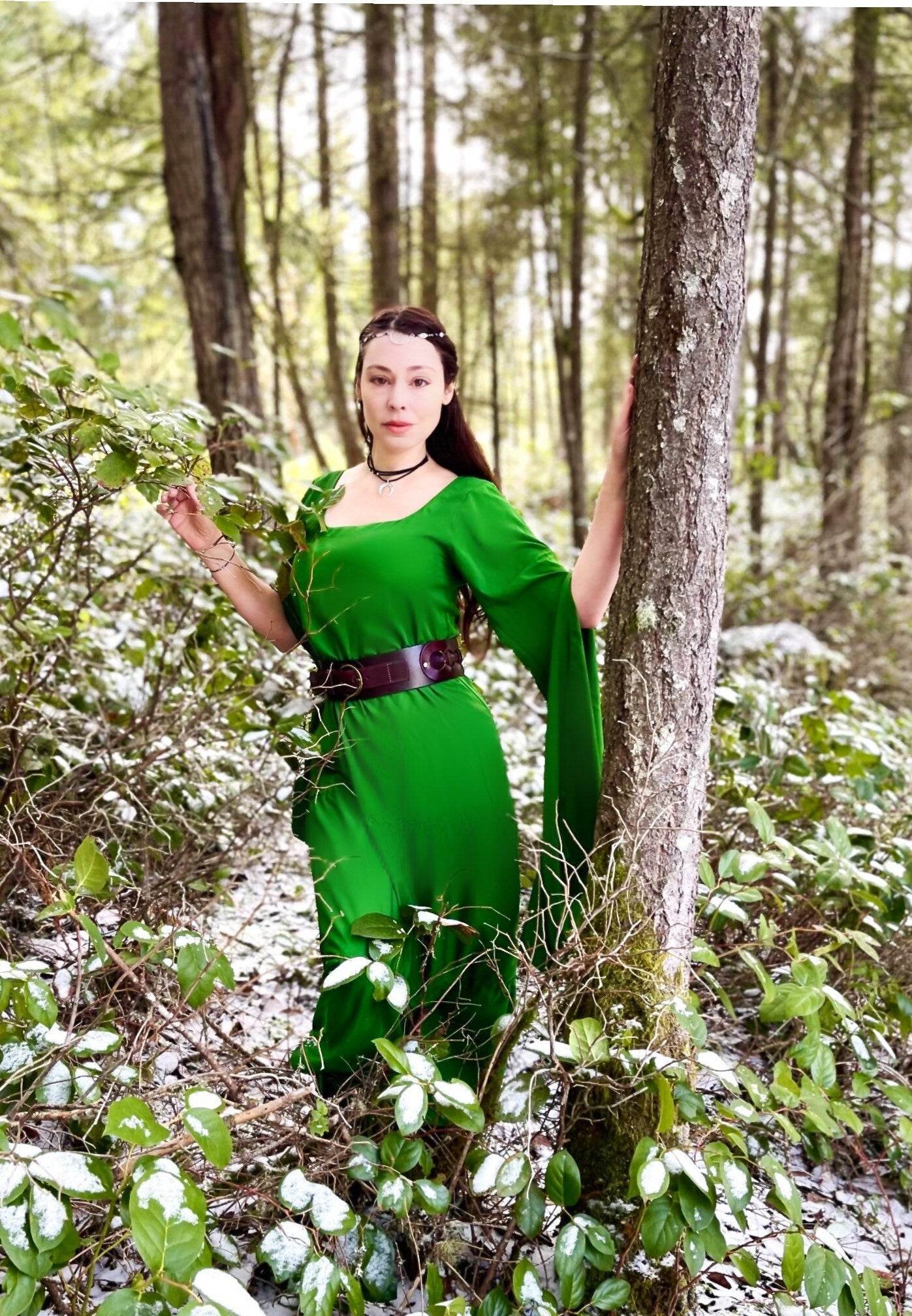 Reminisce - Faerie Women’s Medieval Viking Dress - Renaissance Faire Costume - Fairy Elf Cosplay Chemise - Hunter Green