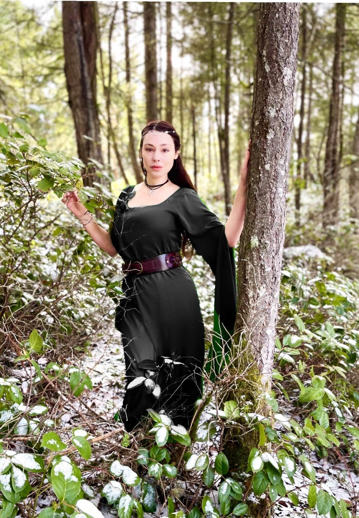 Reminisce - Faerie Women’s Medieval Viking Dress - Renaissance Faire Costume - Fairy Elf Cosplay Chemise - Black