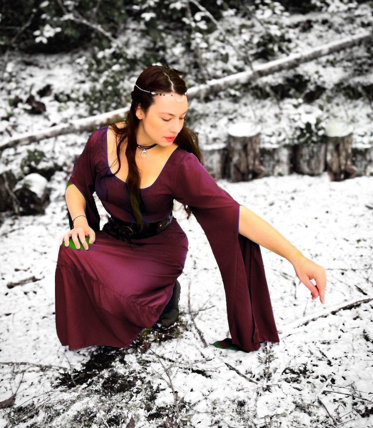 Reminisce - Faerie Women’s Medieval Viking Dress - Renaissance Faire Costume - Fairy Elf Cosplay Chemise - Burgundy