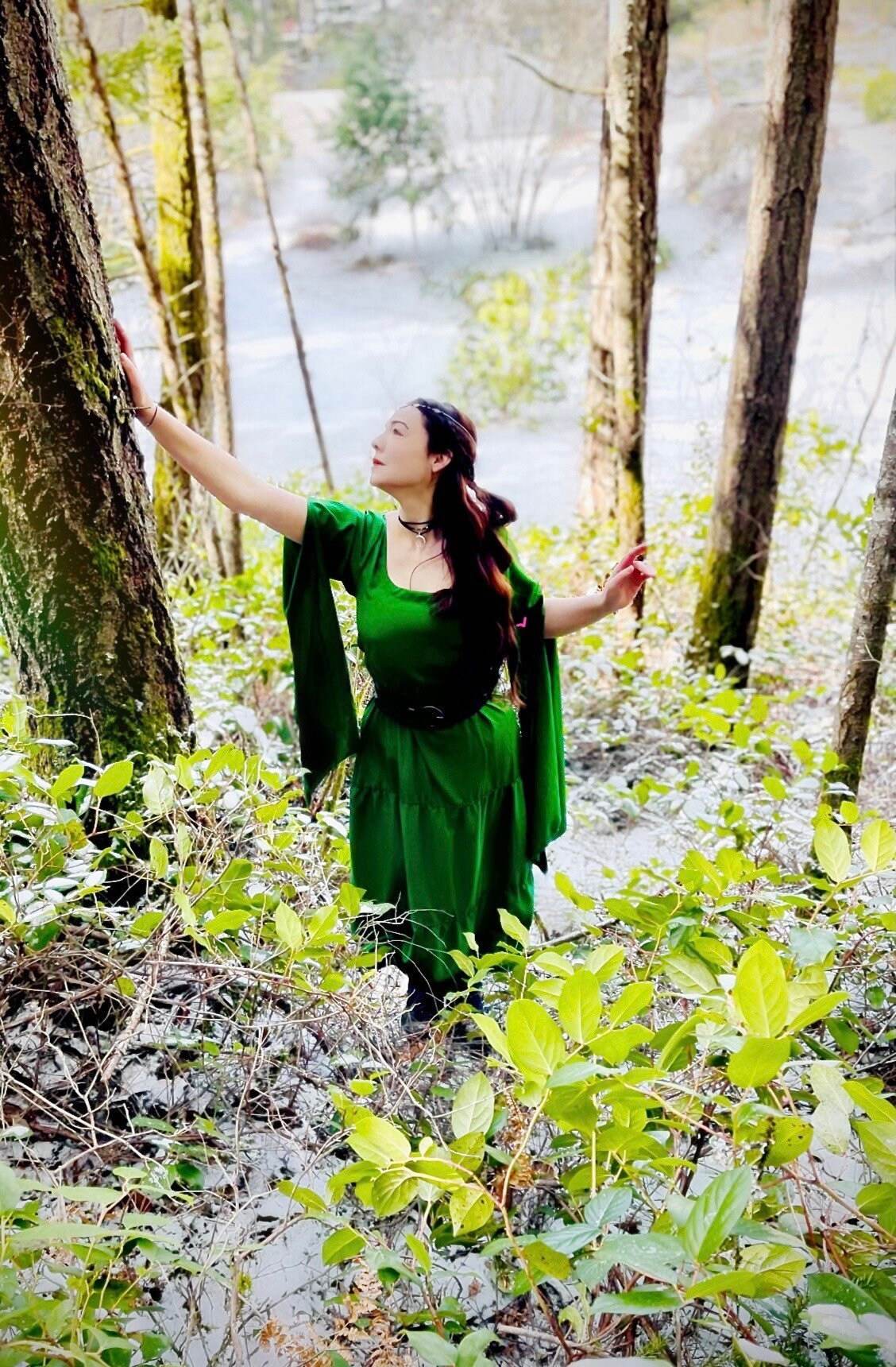 Reminisce - Faerie Women’s Medieval Viking Dress - Renaissance Faire Costume - Fairy Elf Cosplay Chemise - Hunter Green