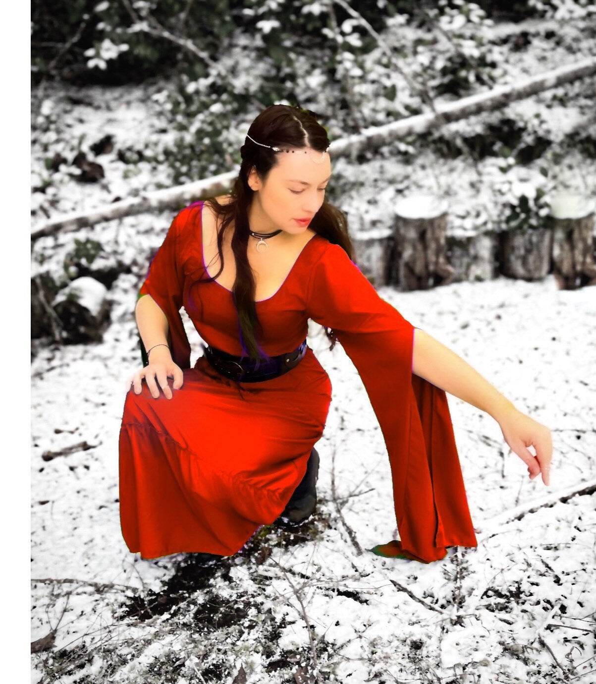 Reminisce - Faerie Women’s Medieval Viking Dress - Renaissance Faire Costume - Fairy Elf Cosplay Chemise - Red