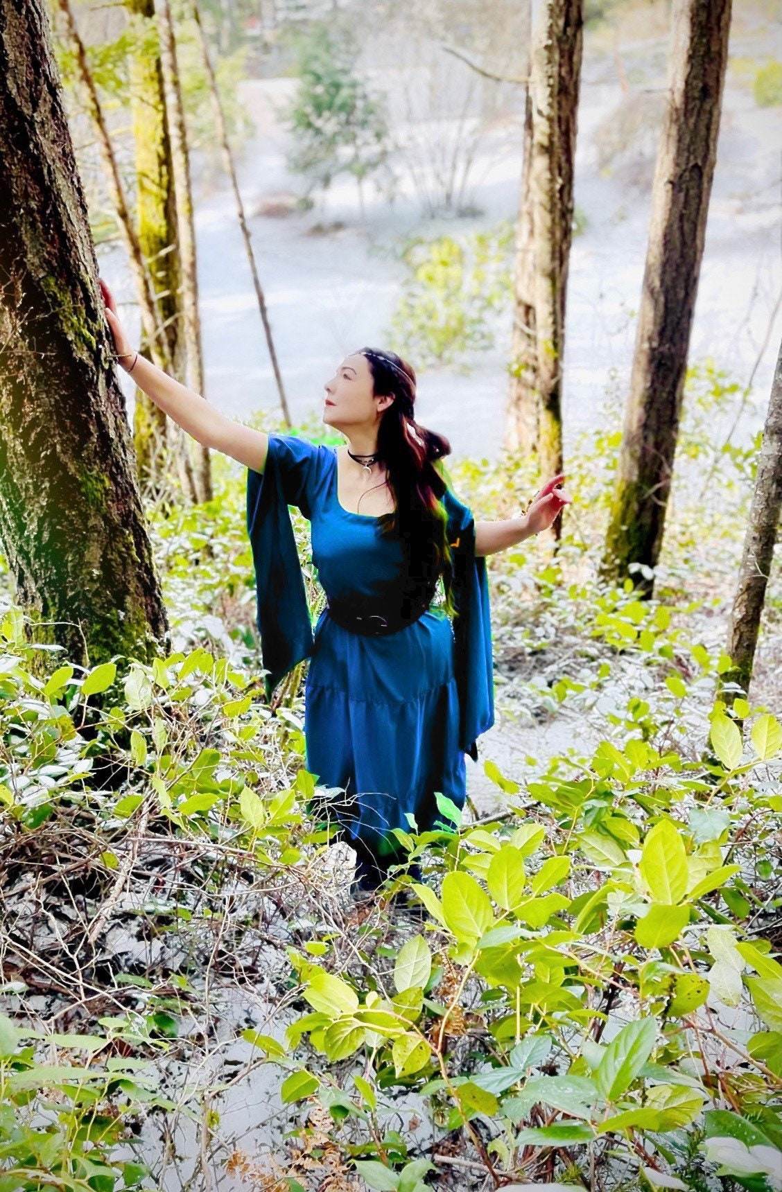 Reminisce - Faerie Women’s Medieval Viking Dress - Renaissance Faire Costume - Fairy Elf Cosplay Chemise - Teal