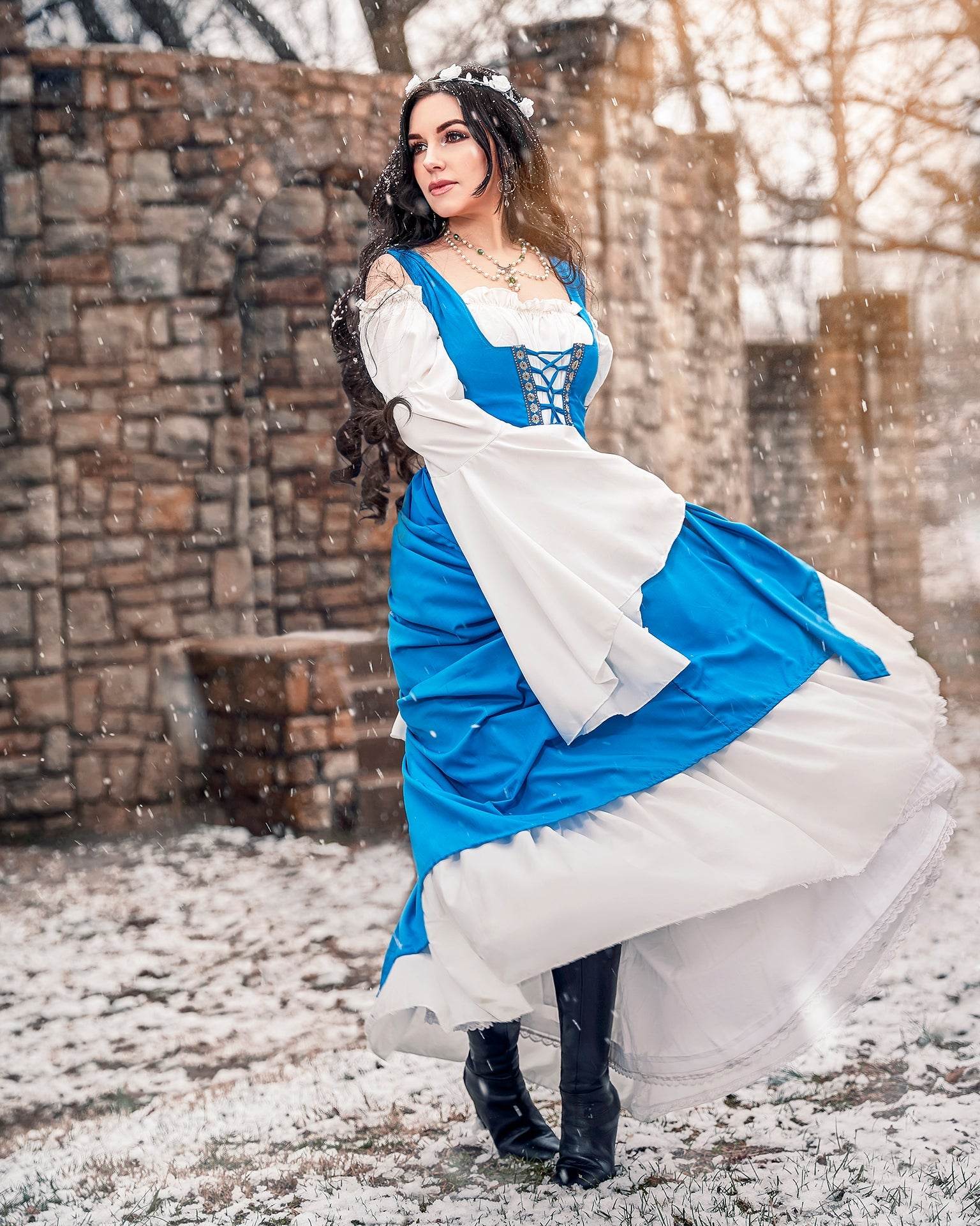 Renaissance Faire 2 piece Full Costume Irish Dress & Long-Sleeved Chemise - XXS/XS / Charcoal