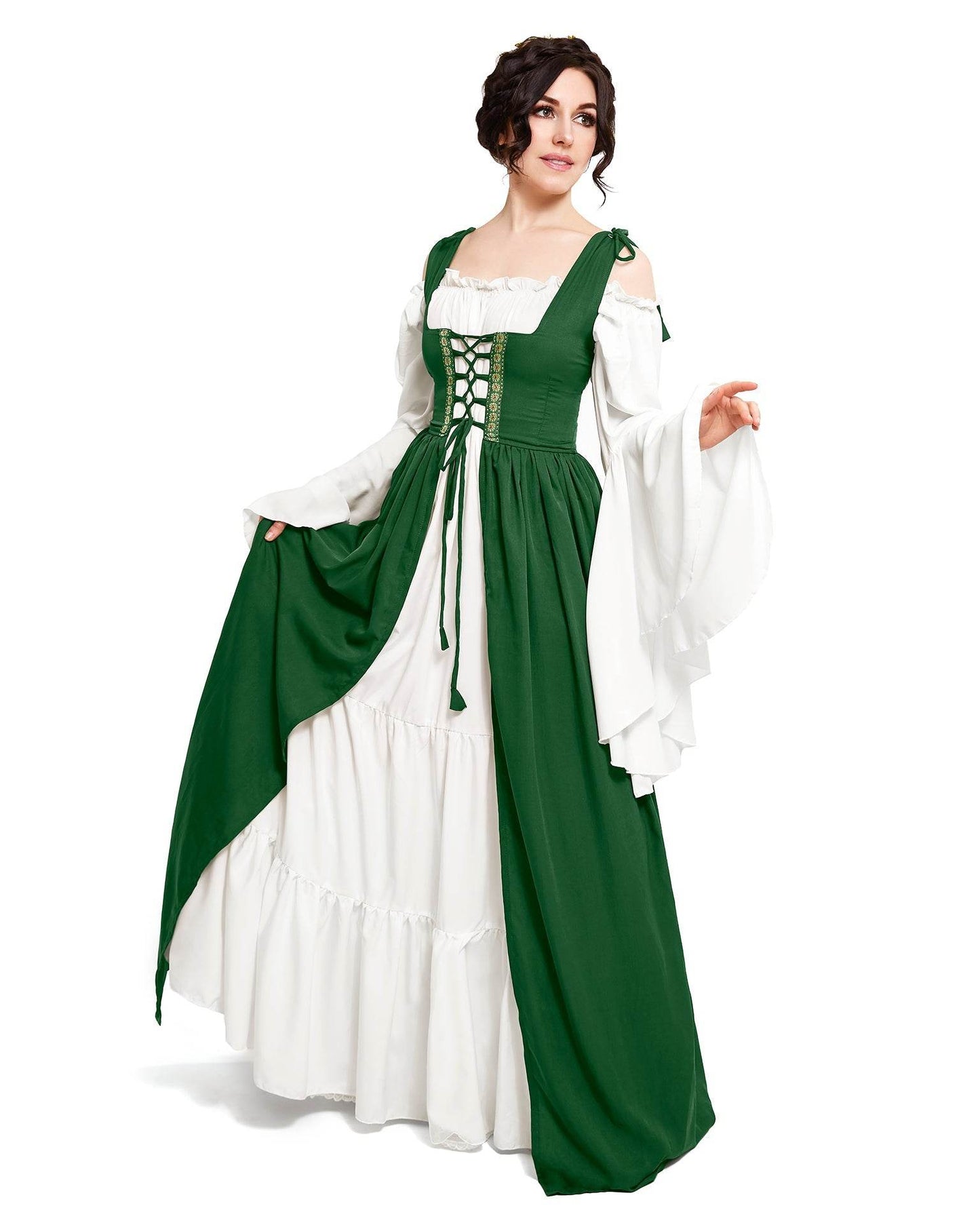 Renaissance Faire 2 piece Full Costume Irish Dress & Long-Sleeved Chemise - XXS/XS / Charcoal