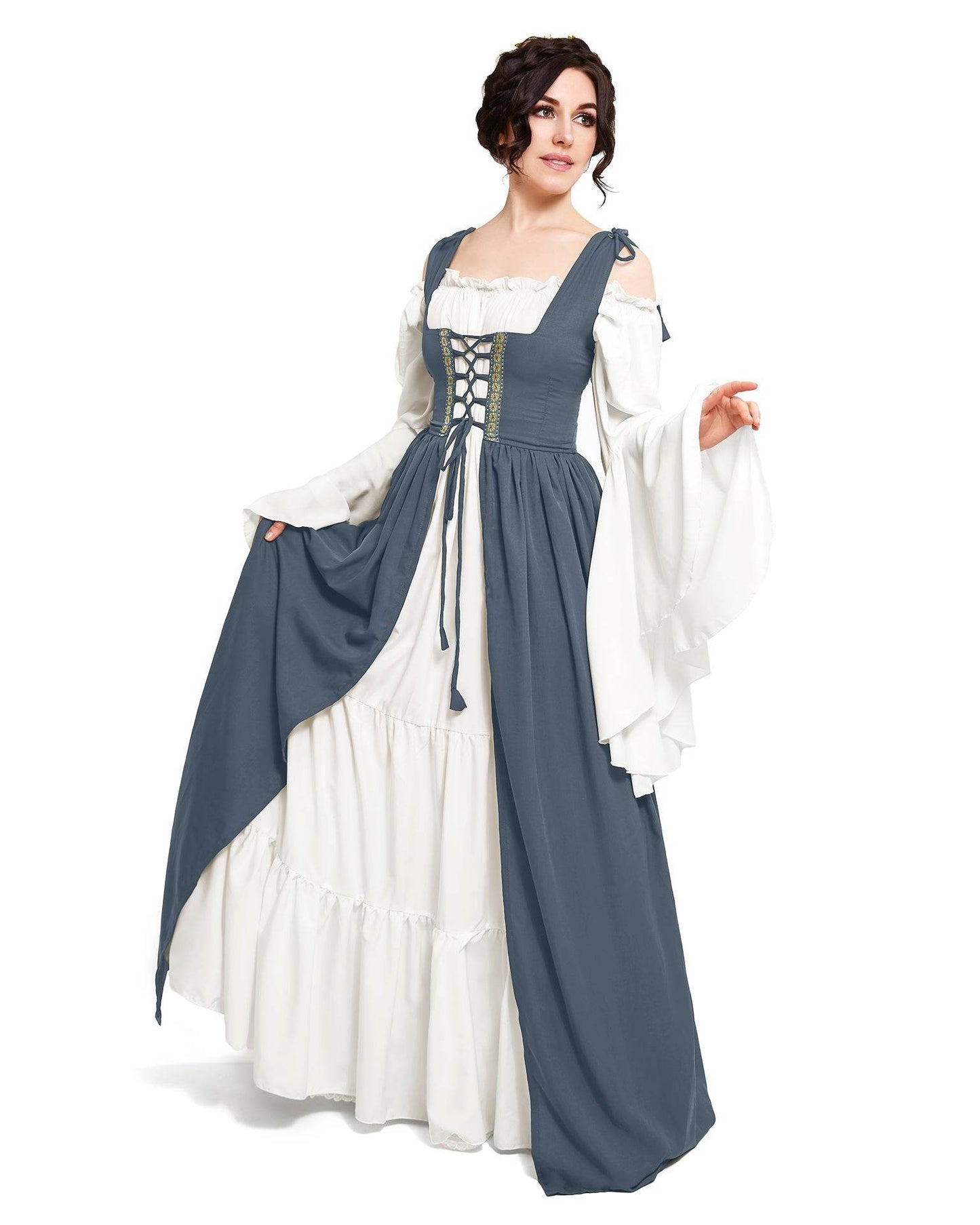 Renaissance Faire 2 piece Full Costume Irish Dress & Long-Sleeved Chemise - XXS/XS / Charcoal