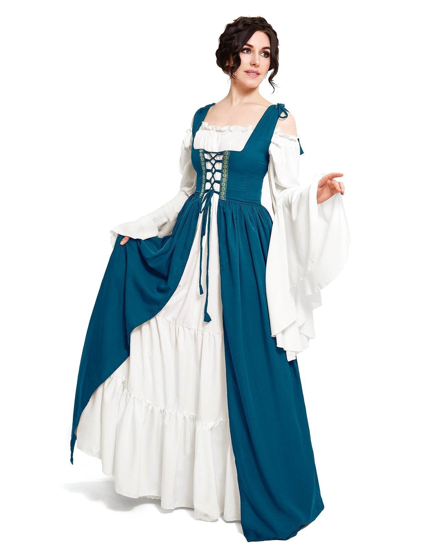 Renaissance Faire 2 piece Full Costume Irish Dress & Long-Sleeved Chemise - XXS/XS / Charcoal