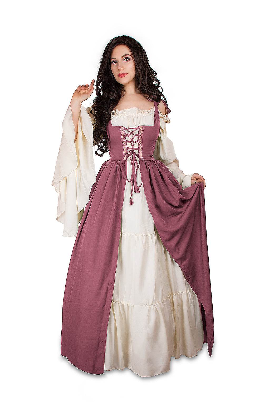 Renaissance Faire 2 piece Full Costume Irish Dress & Long-Sleeved Chemise - XXS/XS / Charcoal