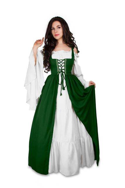 Renaissance Faire 2 piece Full Costume Irish Dress & Long-Sleeved Chemise - XXS/XS / Charcoal