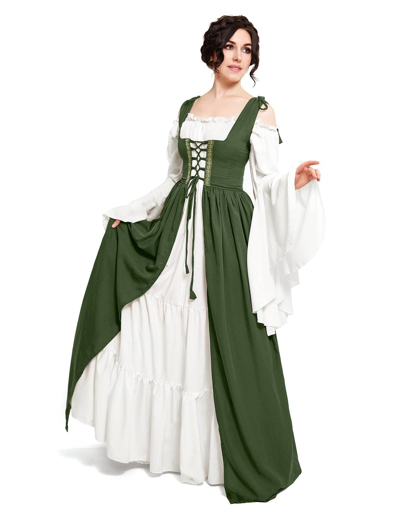 Renaissance Faire 2 piece Full Costume Irish Dress & Long-Sleeved Chemise - XXS/XS / Charcoal