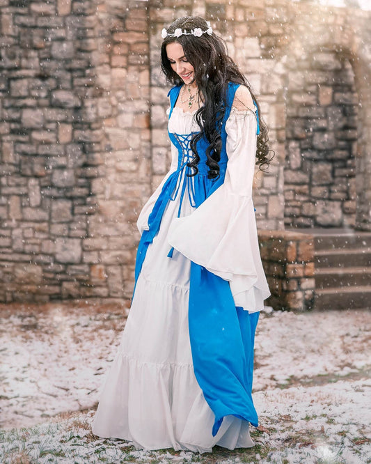 Renaissance Faire 2 piece Full Costume Irish Dress & Long-Sleeved Chemise - XXS/XS / Charcoal