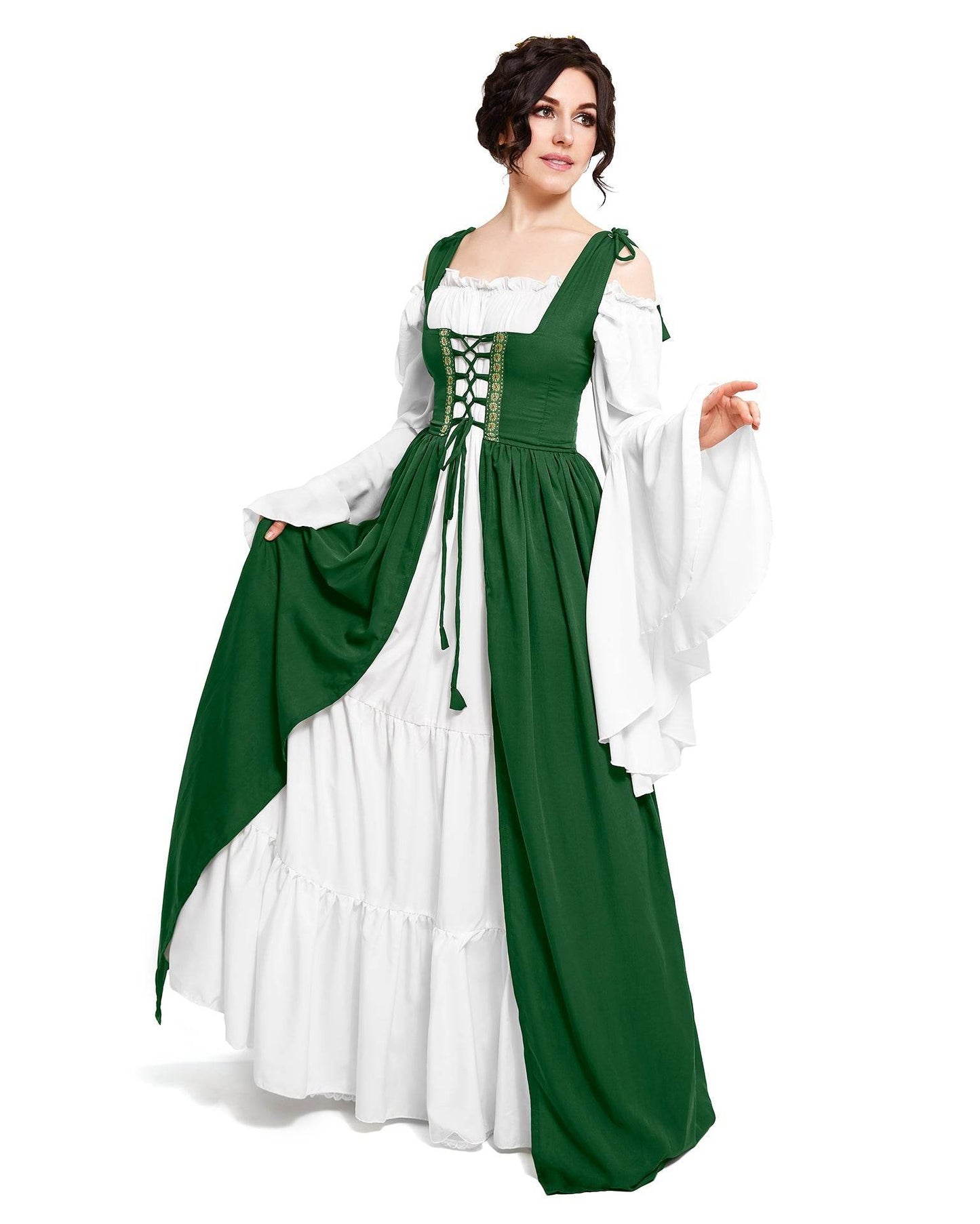 Renaissance Faire 2 piece Full Costume Irish Dress & Long-Sleeved Chemise - XXS/XS / Charcoal