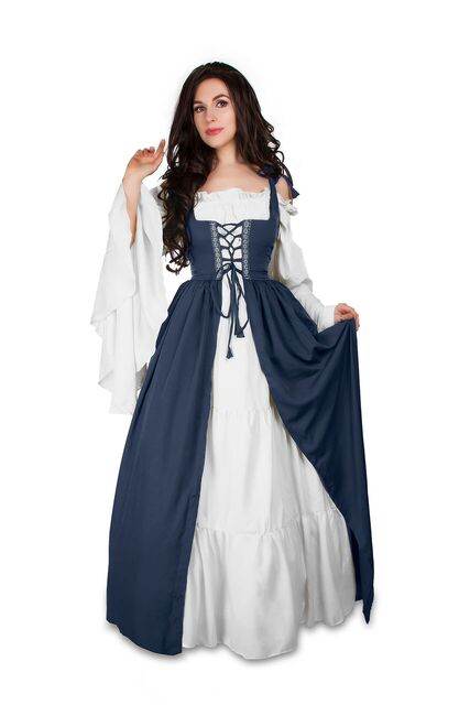 Renaissance Faire 2 piece Full Costume Irish Dress & Long-Sleeved Chemise - XXS/XS / Charcoal