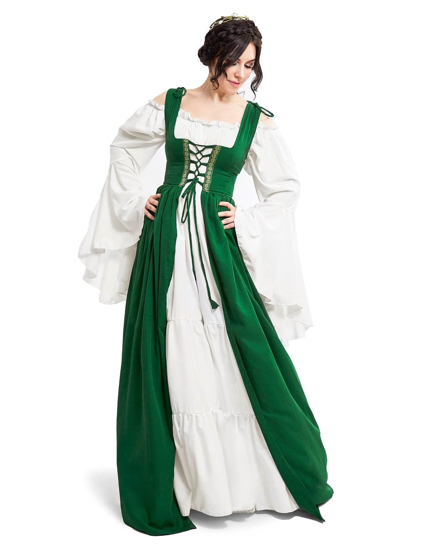 Renaissance Faire 2 piece Full Costume Irish Dress & Long-Sleeved Chemise - XXS/XS / Charcoal