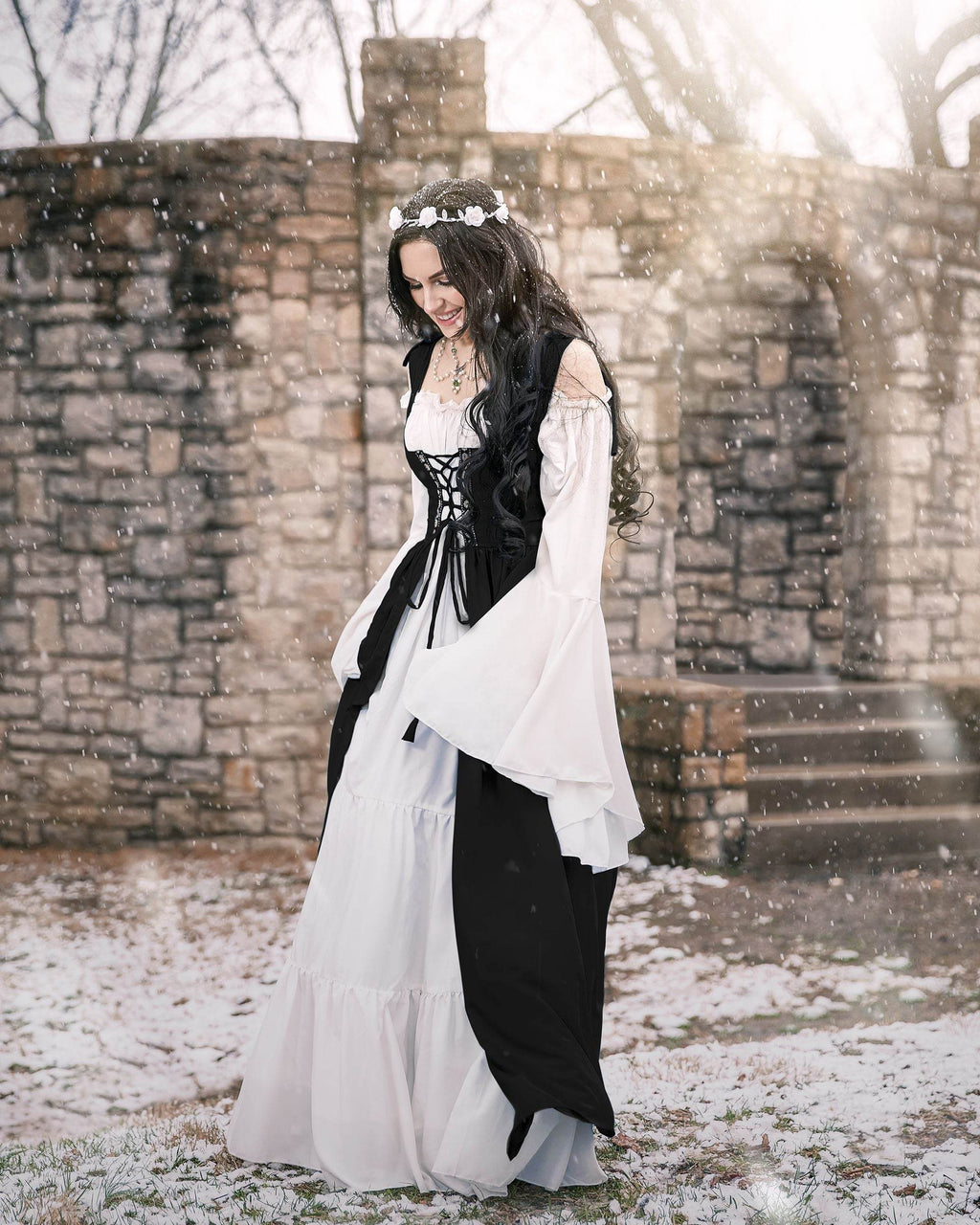 Renaissance Faire 2 piece Full Costume Irish Dress & Long-Sleeved Chemise - XXS/XS / Black