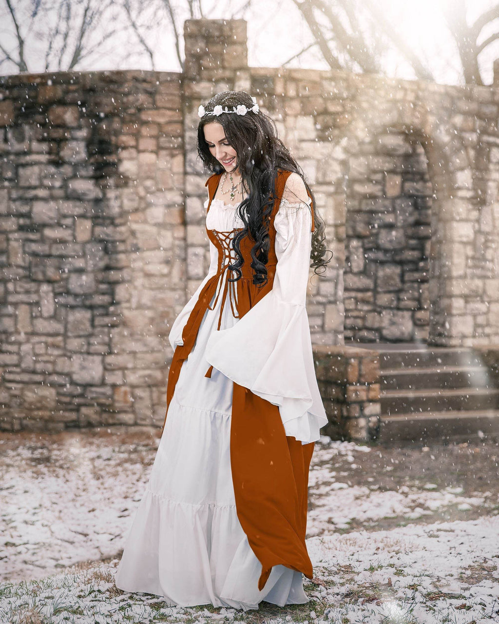 Renaissance Faire 2 piece Full Costume Irish Dress & Long-Sleeved Chemise - XXS/XS / Copper