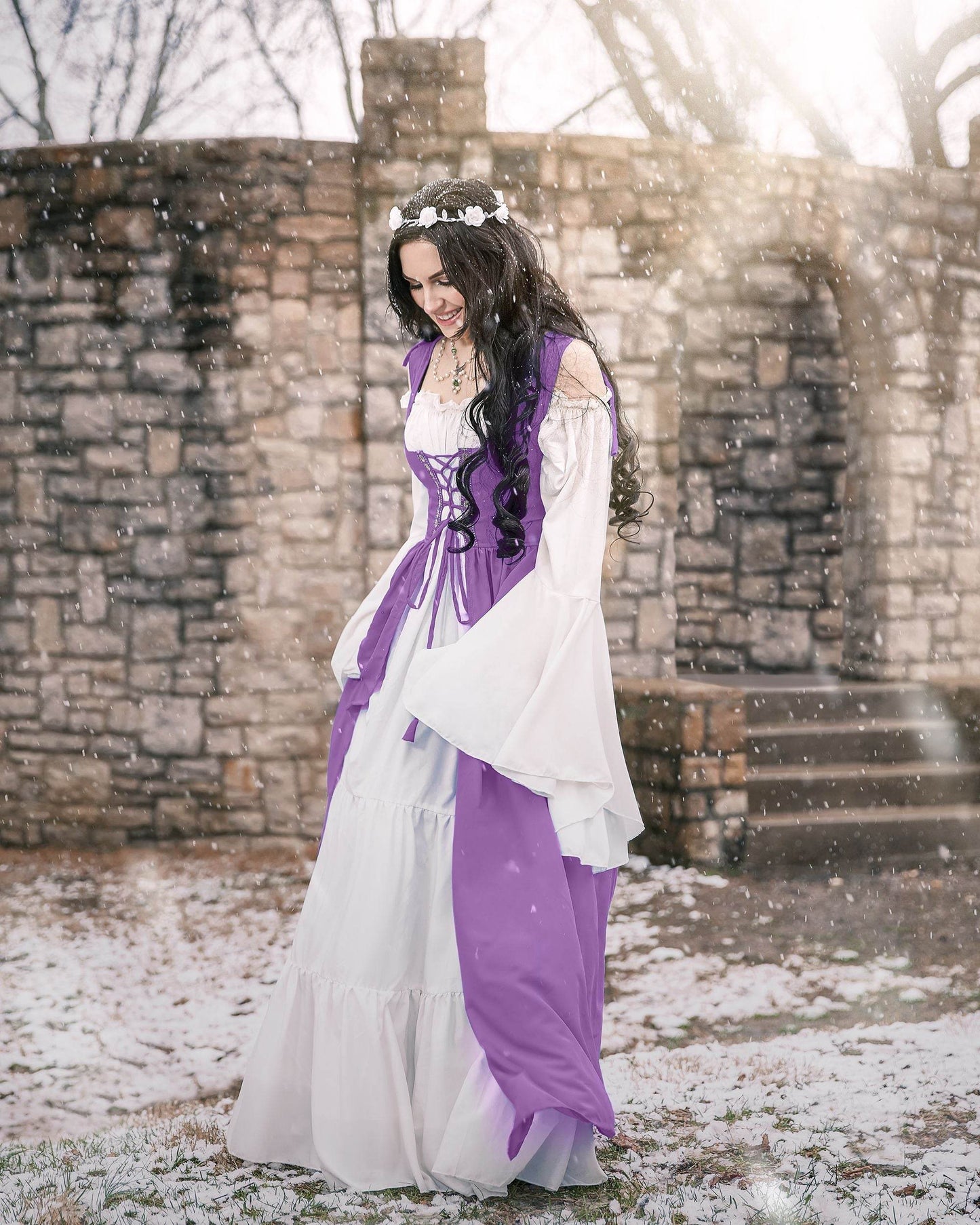 Renaissance Faire 2 piece Full Costume Irish Dress & Long-Sleeved Chemise - XXS/XS / Lilac